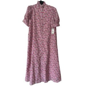 Hyacinth House Pink Multi Floral Puff Sleeve Maxi Dress Ruffle Collar Pockets‎ M